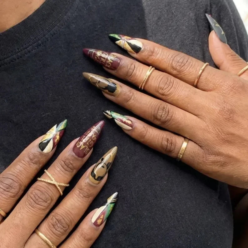 BLM nail art, portrait nail design, press on nails, custom press on nails, fake nails, Nails Art, stained glass nails, gold press on nails, 3d press on nails, luxury press on nails, handmade press on nails