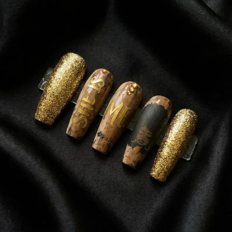 Afro Art, Afrocentric Nails, press on nails, custom press on nails, fake nails, Nails Art, stained glass nails, gold press on nails, 3d press on nails, luxury press on nails, handmade press on nails