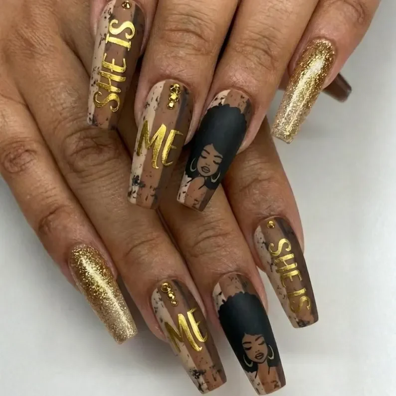 She Is Me, Glam Nails, press on nails, custom press on nails, fake nails, Nails Art, stained glass nails, gold press on nails, 3d press on nails, luxury press on nails, handmade press on nails