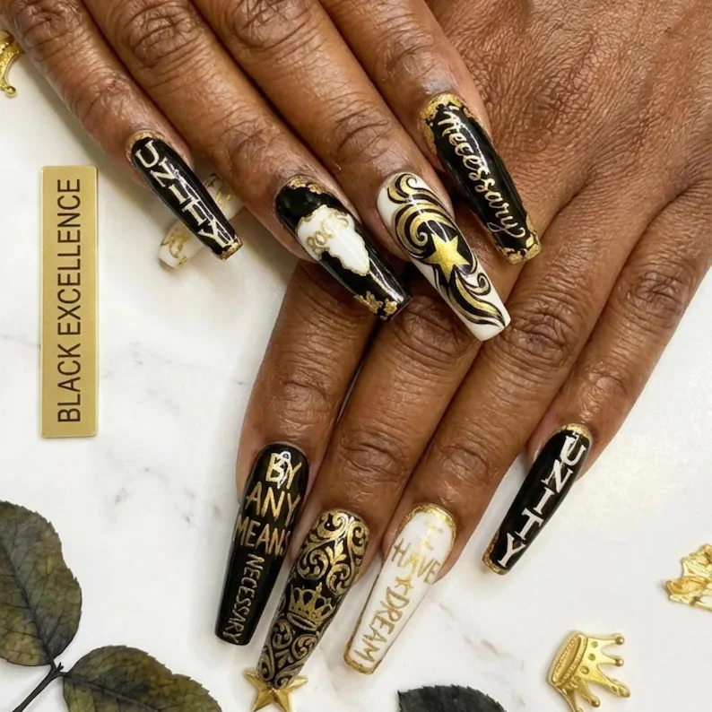 Luxury press on nails, Melanin magic, press on nails, custom press on nails, fake nails, Nails Art, stained glass nails, gold press on nails, 3d press on nails, luxury press on nails, handmade press on nails