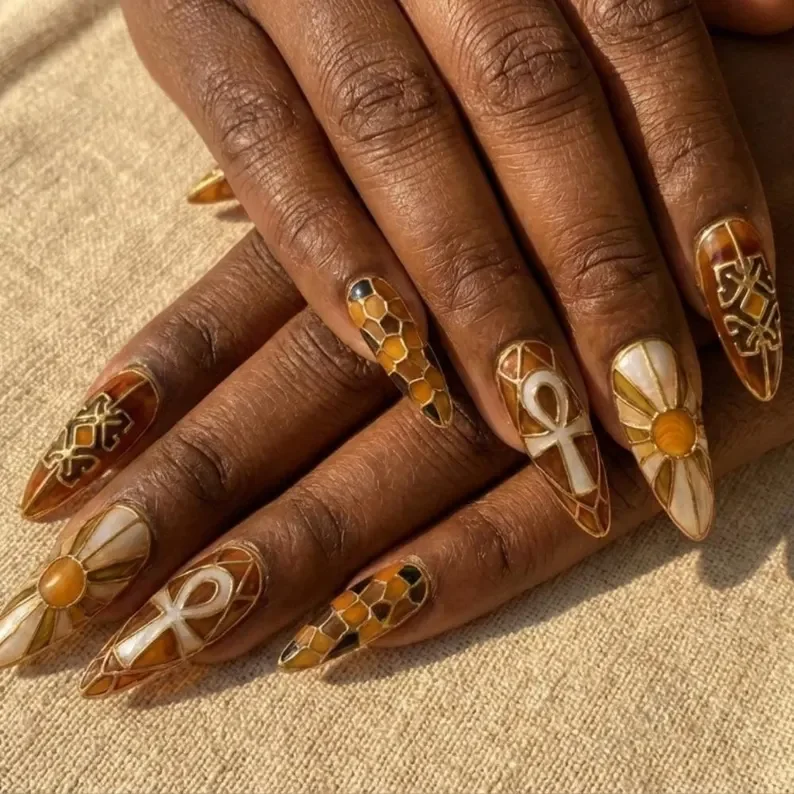 Press On Nails, African Mask Nails, press on nails, custom press on nails, fake nails, Nails Art, stained glass nails, gold press on nails, 3d press on nails, luxury press on nails, handmade press on nails