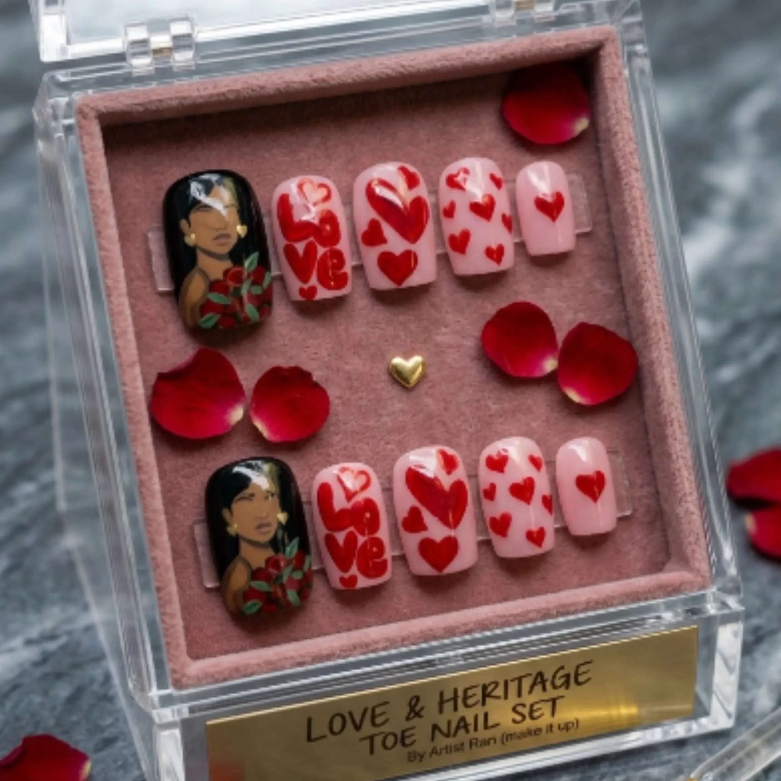 Heart Rose, Black Proud, press on nails, custom press on nails, fake nails, Nails Art, stained glass nails, gold press on nails, 3d press on nails, luxury press on nails, handmade press on nails