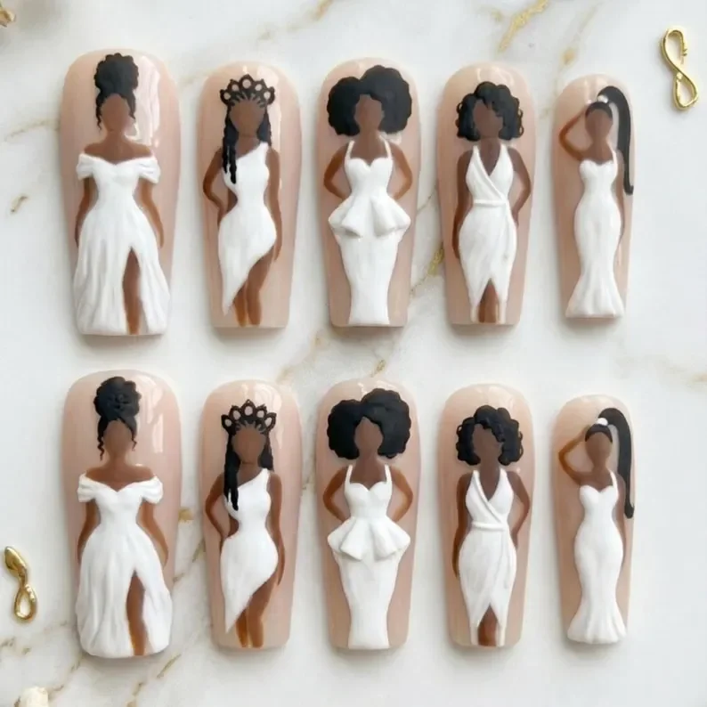 black queen hairstyles, press on nails, custom press on nails, fake nails, Nails Art, stained glass nails, gold press on nails, 3d press on nails, luxury press on nails, handmade press on nails