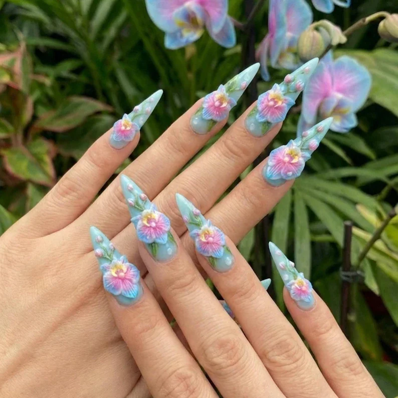 water droplets, floral nail art, press on nails, custom press on nails, fake nails, Nails Art, stained glass nails, gold press on nails, 3d press on nails, luxury press on nails, handmade press on nails