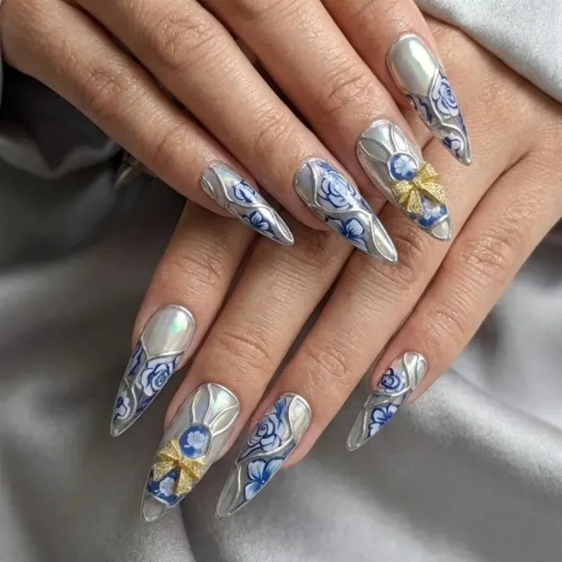 porcelain nails, bow nail art, press on nails, custom press on nails, fake nails, Nails Art, stained glass nails, gold press on nails, 3d press on nails, luxury press on nails, handmade press on nails