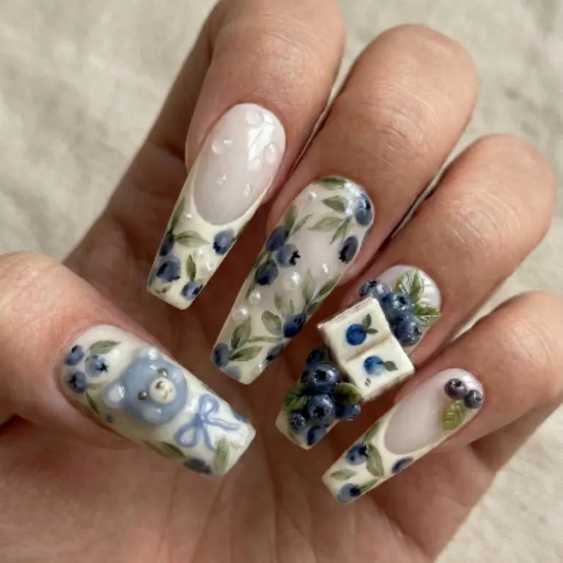 press on nails, kawaii bear, custom press on nails, fake nails, Nails Art, stained glass nails, gold press on nails, 3d press on nails, luxury press on nails, handmade press on nails
