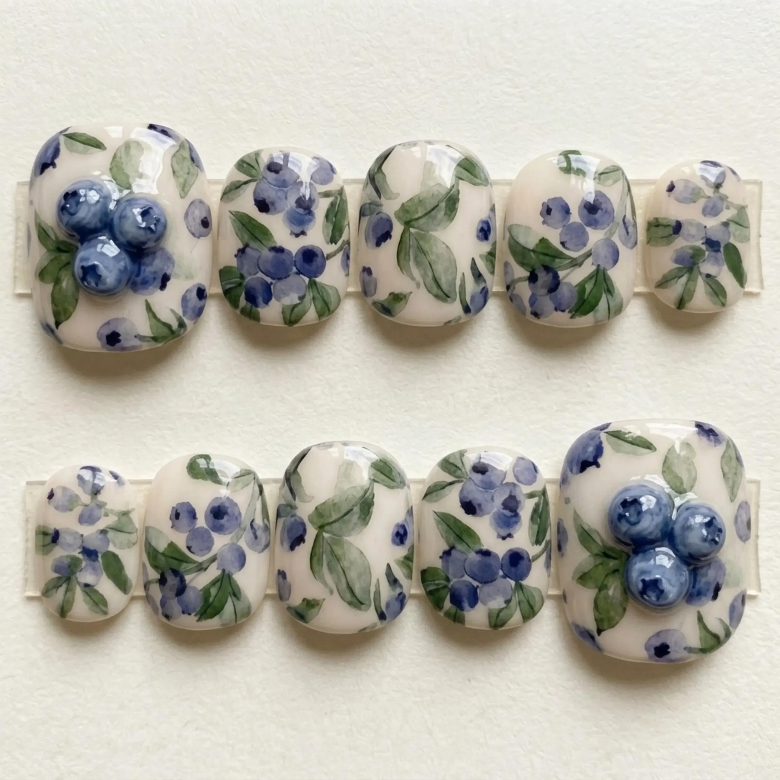 blueberry harvest, 3D hand painted, press on nails, custom press on nails, fake nails, Nails Art, stained glass nails, gold press on nails, 3d press on nails, luxury press on nails, handmade press on nails