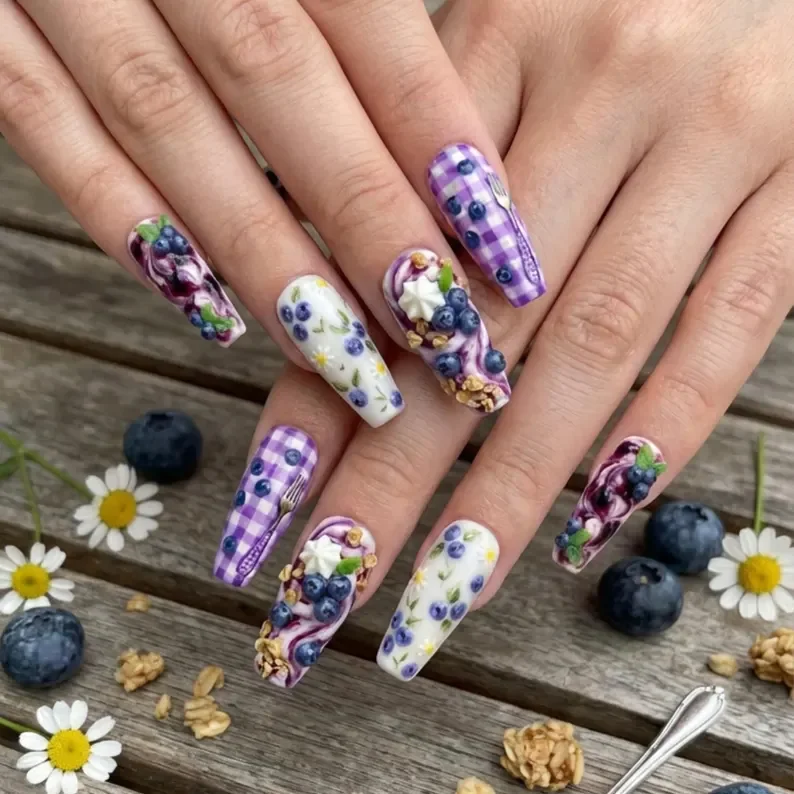 berry dessert nails, dessert nail design, press on nails, custom press on nails, fake nails, Nails Art, stained glass nails, gold press on nails, 3d press on nails, luxury press on nails, handmade press on nails