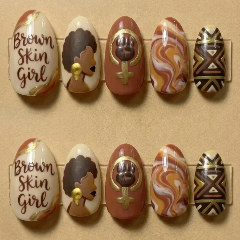 melanin art, gold accents, press on nails, custom press on nails, fake nails, Nails Art, stained glass nails, gold press on nails, 3d press on nails, luxury press on nails, handmade press on nails