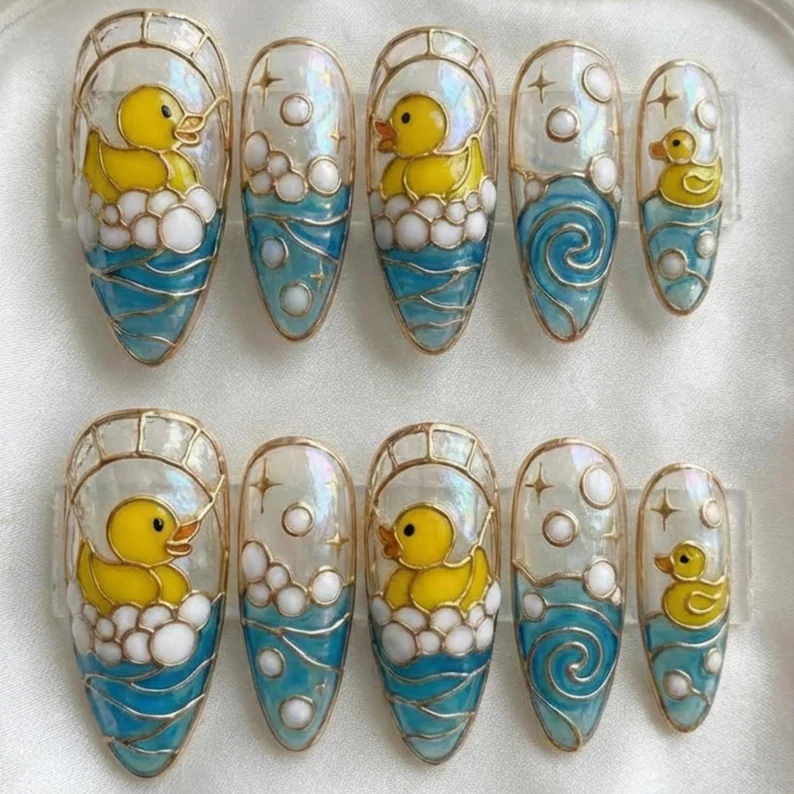 stained glass nails, press on nails, custom press on nails, fake nails, Nails Art, gold press on nails, 3d press on nails, luxury press on nails, handmade press on nails