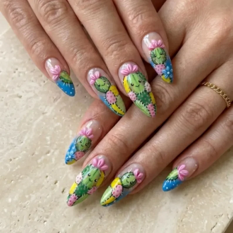 kawaii succulent, flower artisan set, press on nails, custom press on nails, fake nails, Nails Art, stained glass nails, gold press on nails, 3d press on nails, luxury press on nails, handmade press on nails