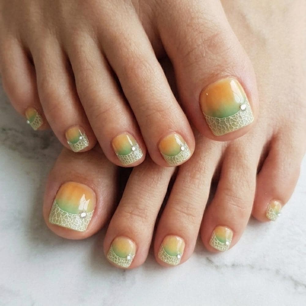 summer fruit nails, cantaloupe ombre, press on nails, custom press on nails, fake nails, Nails Art, stained glass nails, gold press on nails, 3d press on nails, luxury press on nails, handmade press on nails