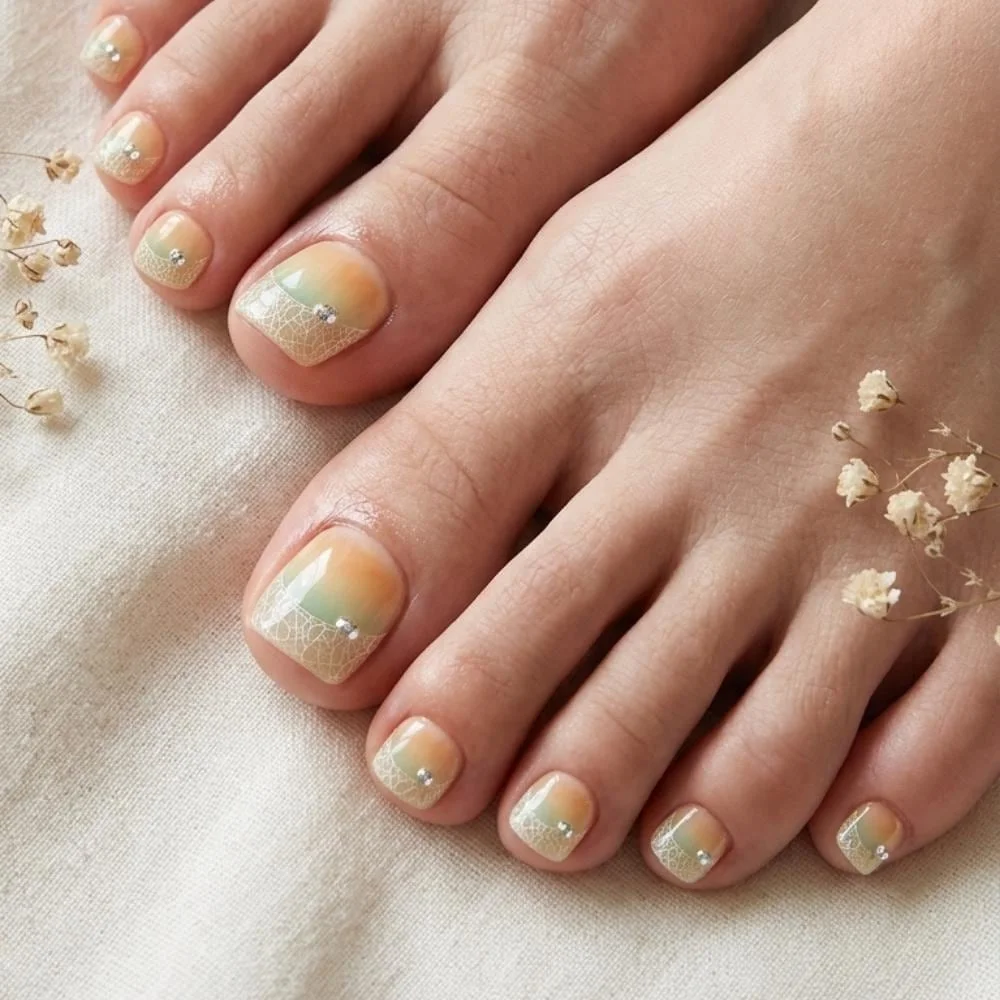 ombre toe nails, lace rhinestone, press on nails, custom press on nails, fake nails, Nails Art, stained glass nails, gold press on nails, 3d press on nails, luxury press on nails, handmade press on nails