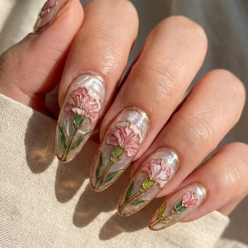 3D Gold Floral, Reusable Press On Nails, press on nails, custom press on nails, fake nails, Nails Art, stained glass nails, gold press on nails, 3d press on nails, luxury press on nails, handmade press on nails