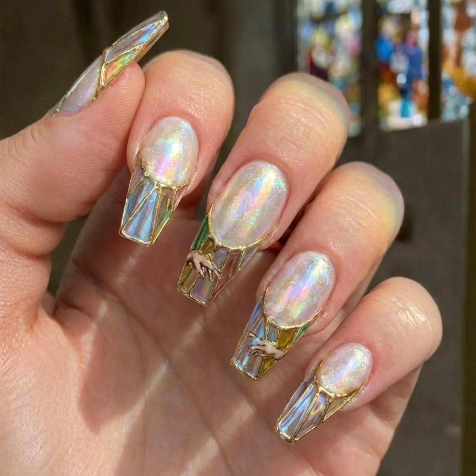 cathedral stained glass, press on nails, custom press on nails, fake nails, Nails Art, stained glass nails, gold press on nails, 3d press on nails, luxury press on nails, handmade press on nails