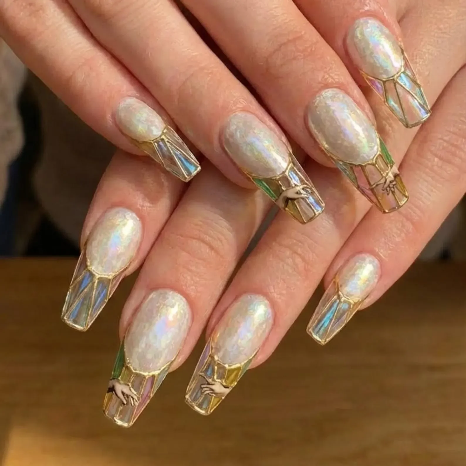creation of adam, stained glass nails, press on nails, custom press on nails, fake nails, Nails Art, gold press on nails, 3d press on nails, luxury press on nails, handmade press on nails