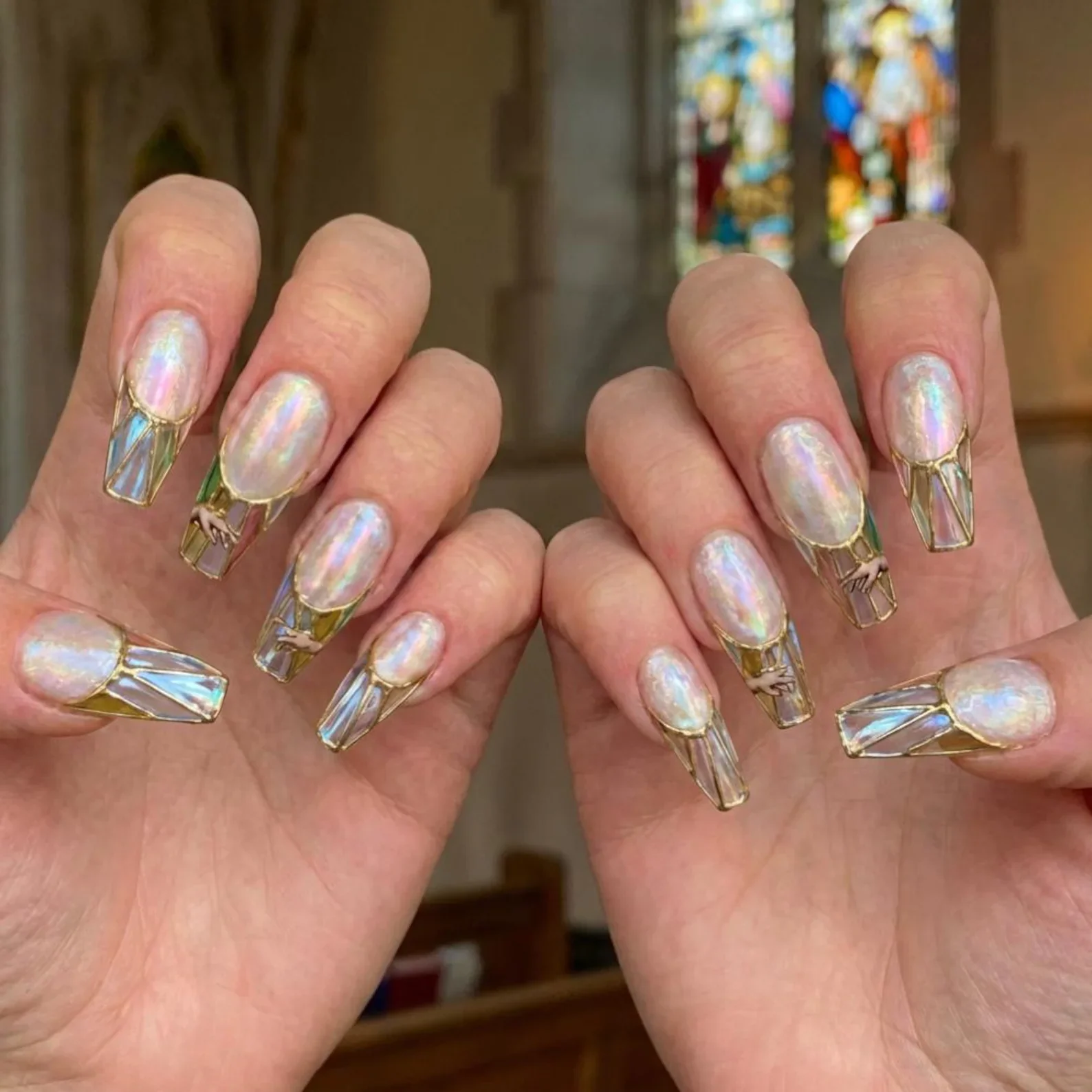 gold gothic, iridescent nails, press on nails, custom press on nails, fake nails, Nails Art, stained glass nails, gold press on nails, 3d press on nails, luxury press on nails, handmade press on nails