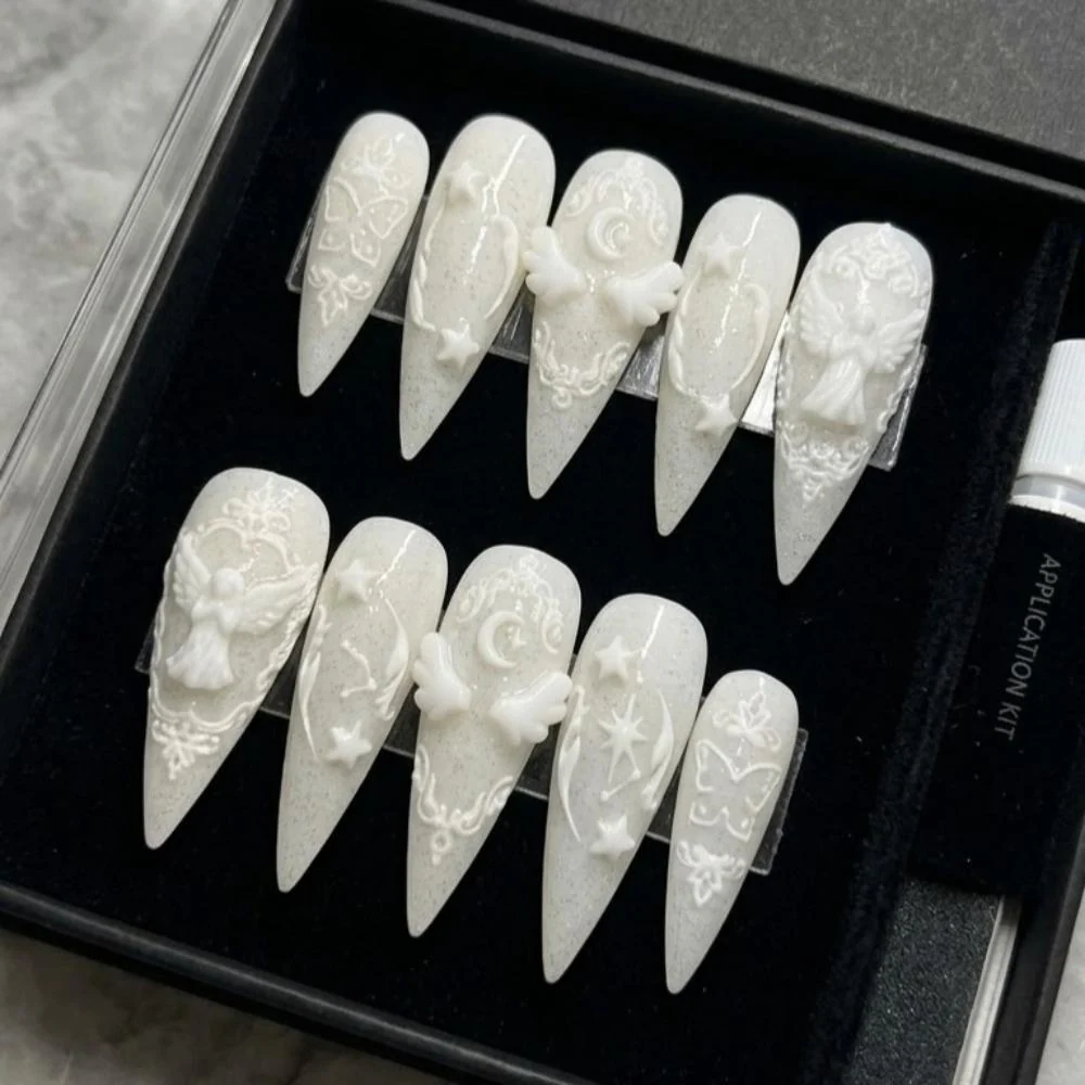 press on nails, celestial angel, custom press on nails, fake nails, Nails Art, stained glass nails, gold press on nails, 3d press on nails, luxury press on nails, handmade press on nails