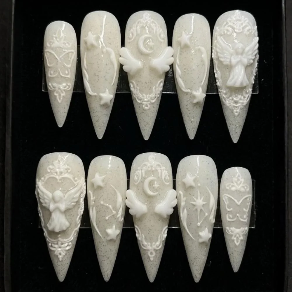 3D nail design, moon star nails, press on nails, custom press on nails, fake nails, Nails Art, stained glass nails, gold press on nails, 3d press on nails, luxury press on nails, handmade press on nails