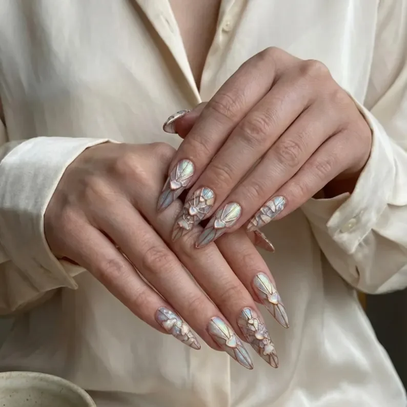 art nouveau manicure, 3D nail design, press on nails, custom press on nails, fake nails, Nails Art, stained glass nails, gold press on nails, 3d press on nails, luxury press on nails, handmade press on nails