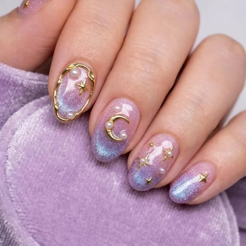 cat eye effect, pink blue nails, press on nails, custom press on nails, fake nails, Nails Art, stained glass nails, gold press on nails, 3d press on nails, luxury press on nails, handmade press on nails