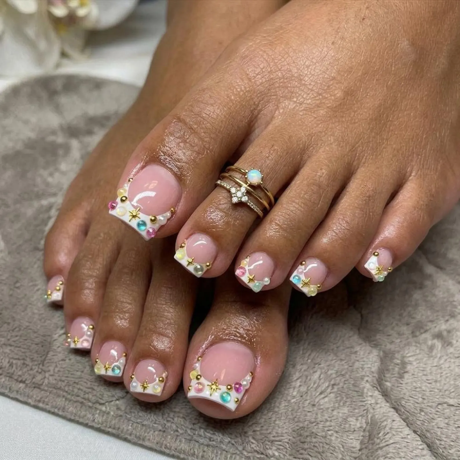 Gemstone star design, Toe nail pedicure, press on nails, custom press on nails, fake nails, Nails Art, stained glass nails, gold press on nails, 3d press on nails, luxury press on nails, handmade press on nails