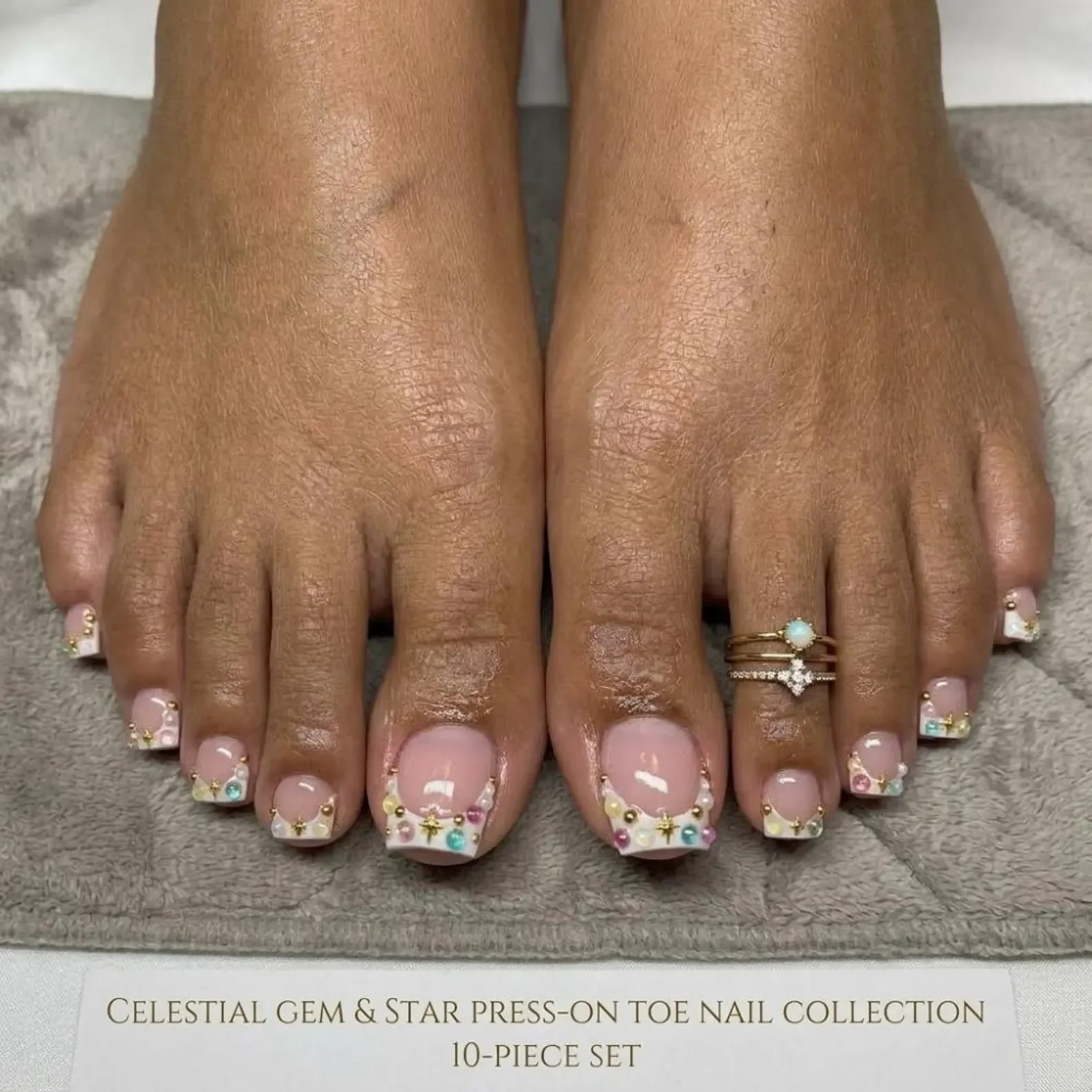 Colorful gemstone stars, Luxury pedicure set, press on nails, custom press on nails, fake nails, Nails Art, stained glass nails, gold press on nails, 3d press on nails, luxury press on nails, handmade press on nails