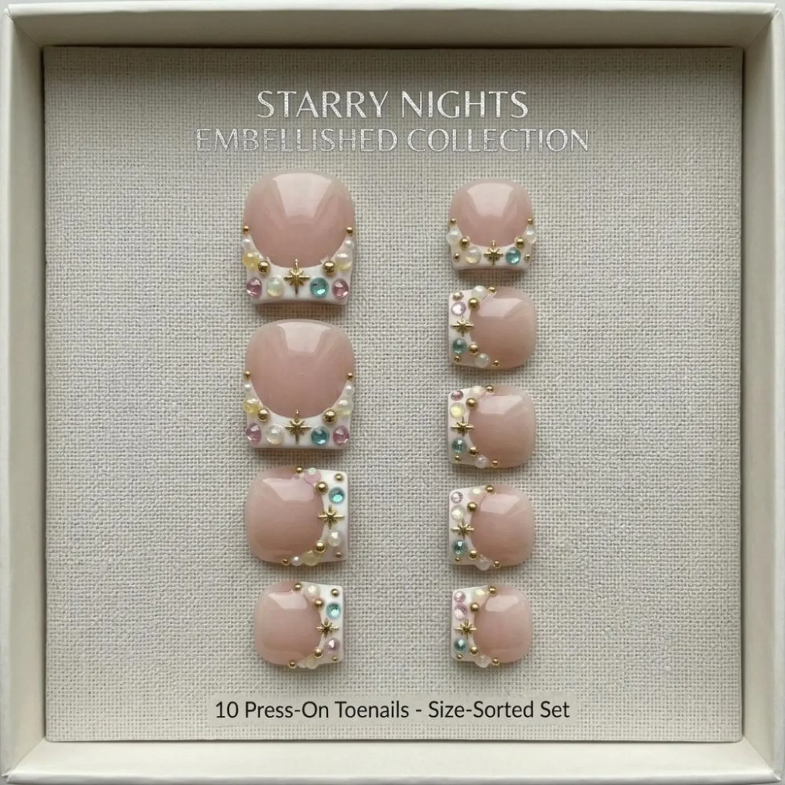 Gemstone star design, Toe nail pedicure, press on nails, custom press on nails, fake nails, Nails Art, stained glass nails, gold press on nails, 3d press on nails, luxury press on nails, handmade press on nails