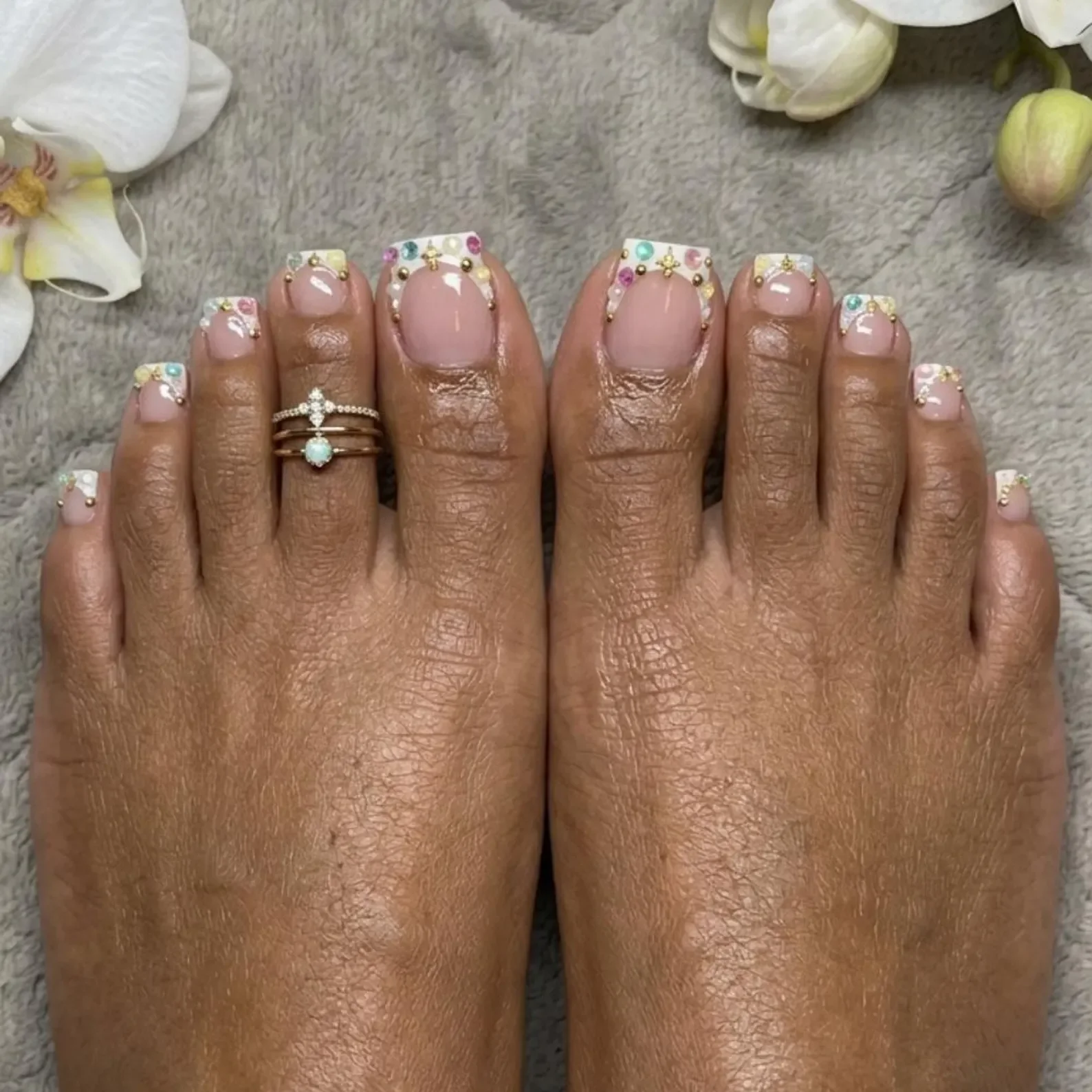 French tip pedicure, Star toe nails, press on nails, custom press on nails, fake nails, Nails Art, stained glass nails, gold press on nails, 3d press on nails, luxury press on nails, handmade press on nails