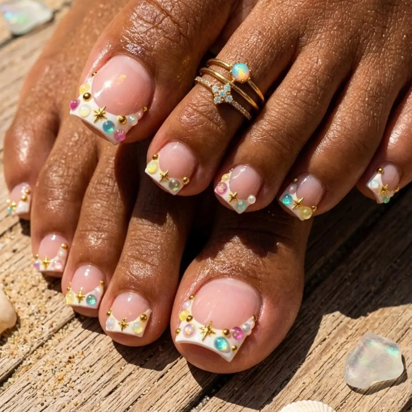 French tip toe nails, Celestial toe nails, press on nails, custom press on nails, fake nails, Nails Art, stained glass nails, gold press on nails, 3d press on nails, luxury press on nails, handmade press on nails