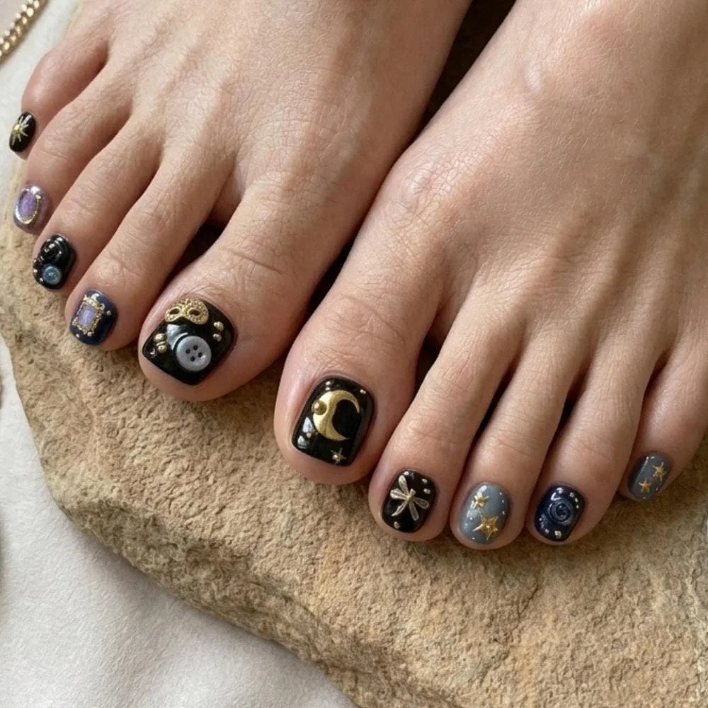 celestial nails, masquerade press-ons, press on nails, custom press on nails, fake nails, Nails Art, stained glass nails, gold press on nails, 3d press on nails, luxury press on nails, handmade press on nails