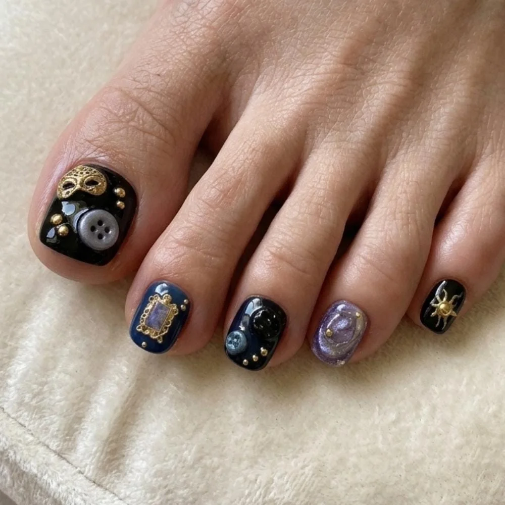 gothic toe nails, dragonfly design, press on nails, custom press on nails, fake nails, Nails Art, stained glass nails, gold press on nails, 3d press on nails, luxury press on nails, handmade press on nails