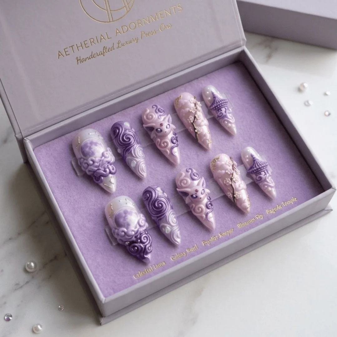 fantasy nails, press on nails, custom press on nails, fake nails, Nails Art, stained glass nails, gold press on nails, 3d press on nails, luxury press on nails, handmade press on nails