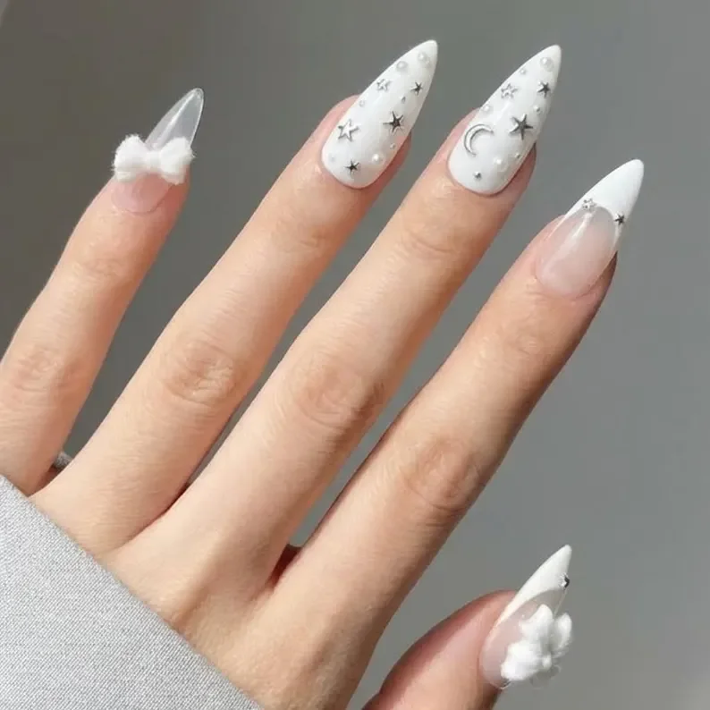 star charm nails, velvet nail set, press on nails, custom press on nails, fake nails, Nails Art, stained glass nails, gold press on nails, 3d press on nails, luxury press on nails, handmade press on nails