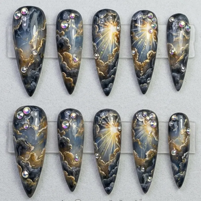 press on nails, custom press on nails, fake nails, Nails Art, stained glass nails, gold press on nails, 3d press on nails, luxury press on nails, handmade press on nails