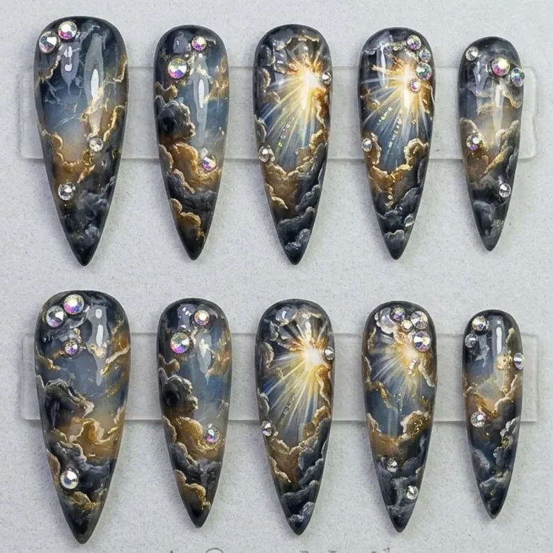 press on nails, custom press on nails, fake nails, Nails Art, stained glass nails, gold press on nails, 3d press on nails, luxury press on nails, handmade press on nails