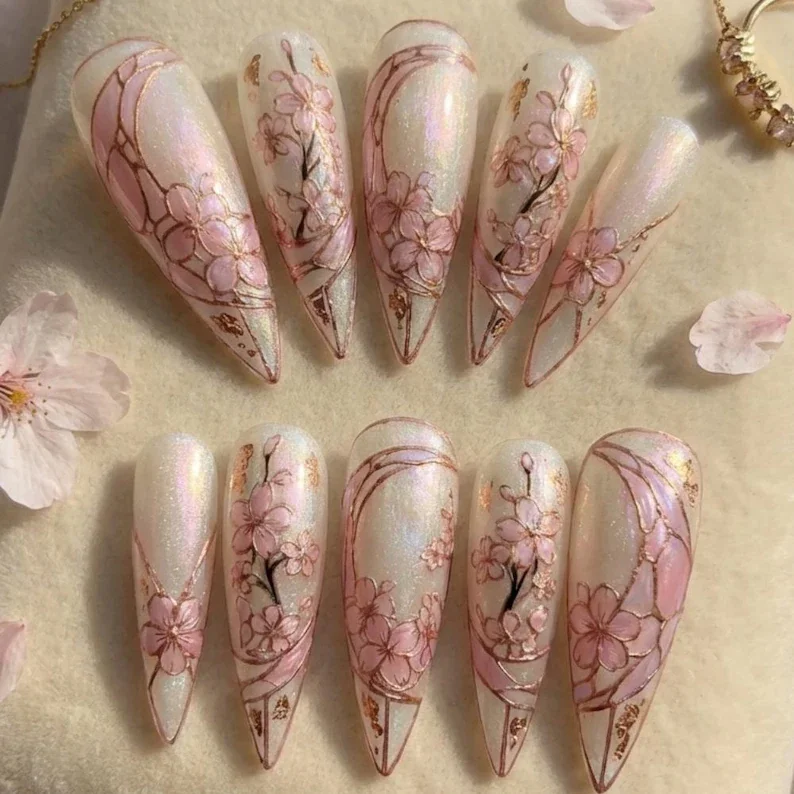 press on nails, rose gold nails, custom press on nails, fake nails, Nails Art, stained glass nails, gold press on nails, 3d press on nails, luxury press on nails, handmade press on nails