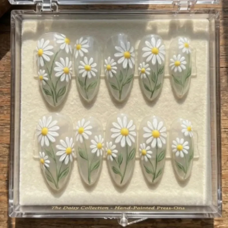 cloisonné press on nails, lily of the valley, press on nails, custom press on nails, fake nails, Nails Art, stained glass nails, gold press on nails, 3d press on nails, luxury press on nails, handmade press on nails