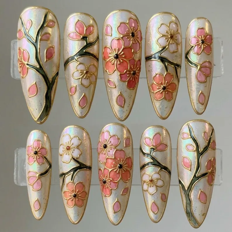 3D stained glass, press on nails, custom press on nails, fake nails, Nails Art, stained glass nails, gold press on nails, 3d press on nails, luxury press on nails, handmade press on nails