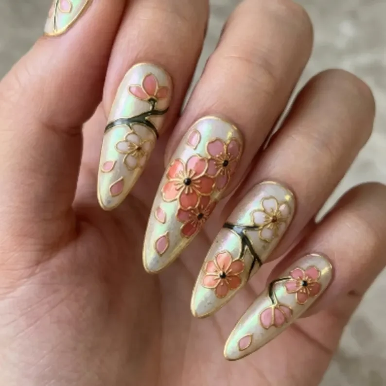 3D stained glass, press on nails, custom press on nails, fake nails, Nails Art, stained glass nails, gold press on nails, 3d press on nails, luxury press on nails, handmade press on nails