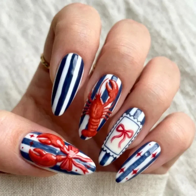 bow press on nails, nautical navy stripe, press on nails, custom press on nails, fake nails, Nails Art, stained glass nails, gold press on nails, 3d press on nails, luxury press on nails, handmade press on nails