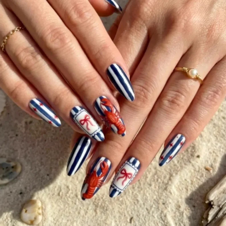 nautical stripe nails, press on nail set, press on nails, custom press on nails, fake nails, Nails Art, stained glass nails, gold press on nails, 3d press on nails, luxury press on nails, handmade press on nails