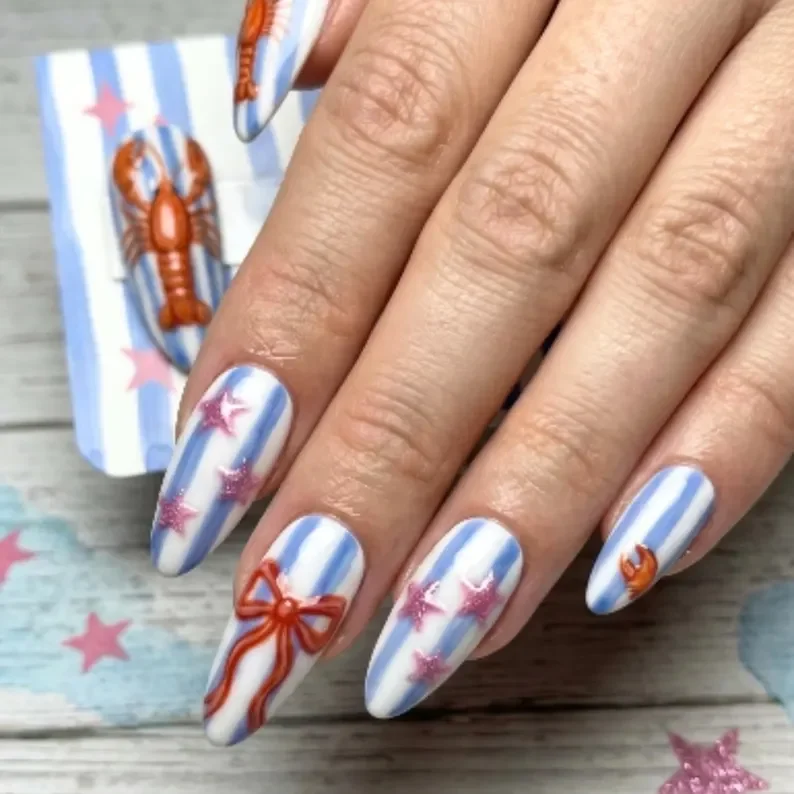 press on nails, nautical summer, custom press on nails, fake nails, Nails Art, stained glass nails, gold press on nails, 3d press on nails, luxury press on nails, handmade press on nails