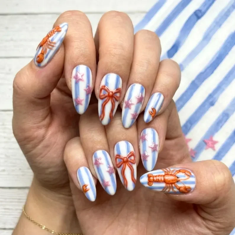 watercolor art, summer nautical, press on nails, custom press on nails, fake nails, Nails Art, stained glass nails, gold press on nails, 3d press on nails, luxury press on nails, handmade press on nails