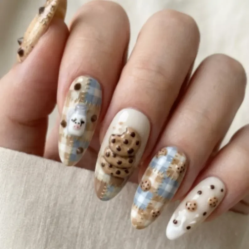 milk jug nails, 3d cookie design, press on nails, custom press on nails, fake nails, Nails Art, stained glass nails, gold press on nails, 3d press on nails, luxury press on nails, handmade press on nails