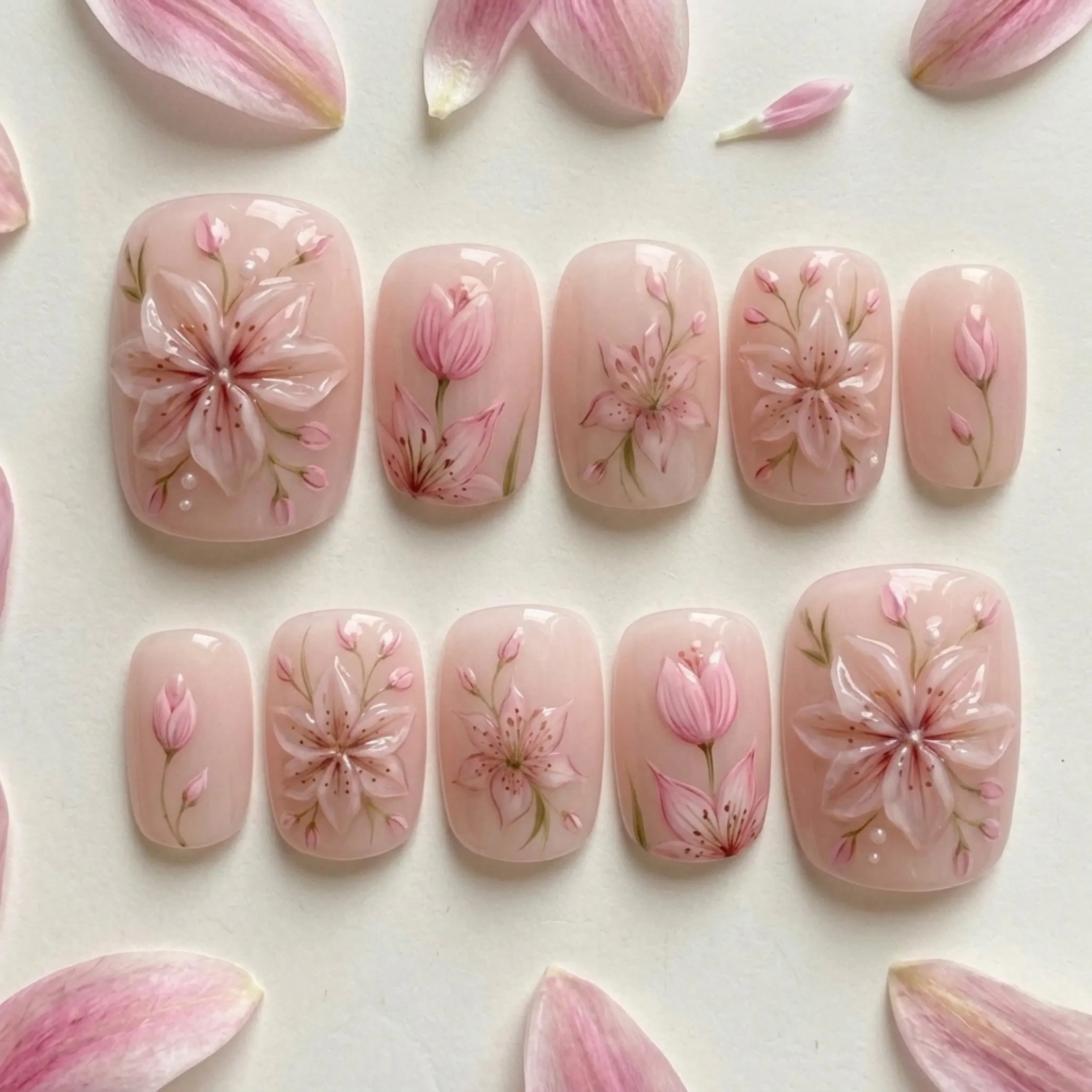 press on toes, soft pink tulip, press on nails, custom press on nails, fake nails, Nails Art, stained glass nails, gold press on nails, 3d press on nails, luxury press on nails, handmade press on nails