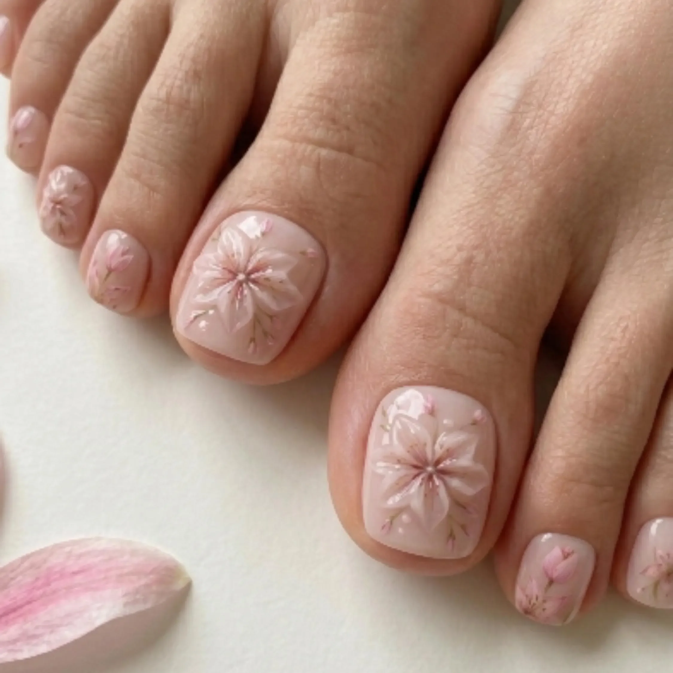 floral pedicure, tulip floral, press on nails, custom press on nails, fake nails, Nails Art, stained glass nails, gold press on nails, 3d press on nails, luxury press on nails, handmade press on nails