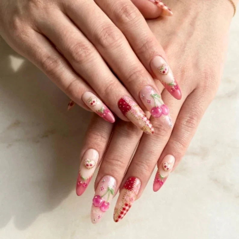 press on nails, kawaii pink nails, custom press on nails, fake nails, Nails Art, stained glass nails, gold press on nails, 3d press on nails, luxury press on nails, handmade press on nails