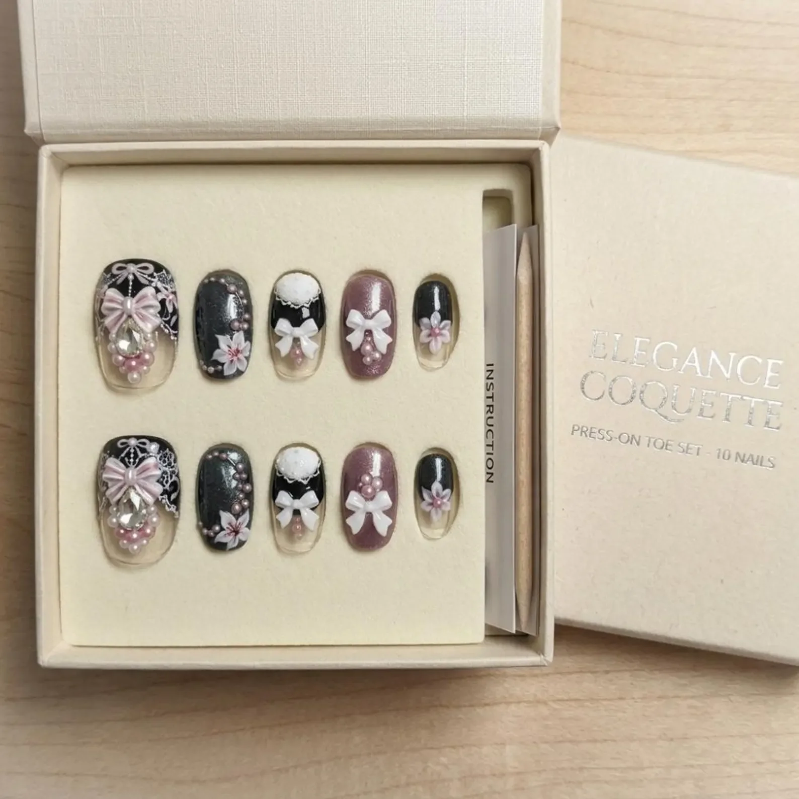 coquette press on, toe nail set, press on nails, custom press on nails, fake nails, Nails Art, stained glass nails, gold press on nails, 3d press on nails, luxury press on nails, handmade press on nails