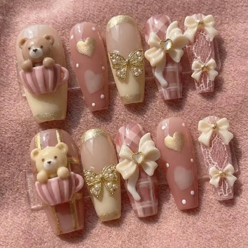 3D nail art, lace nail design, press on nails, custom press on nails, fake nails, Nails Art, stained glass nails, gold press on nails, 3d press on nails, luxury press on nails, handmade press on nails